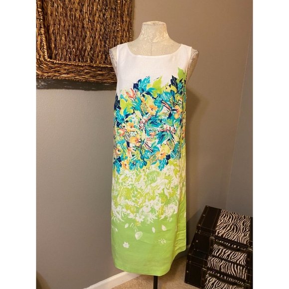 J Jill Dress Medium 6 8 10 Love Linen Career Church Sheath White Garden Floral - Picture 4 of 8